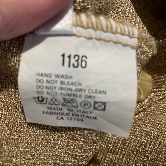 STEFANEL Sz S 65% Cupro Oversized Made in Italy Gold Metallic Buttons Cardigan - Picture 9 of 10